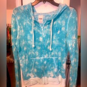 PINK Victorias Secret Lightweight Tie‎ Dye Hoodie Zip-up Teal/Aqua